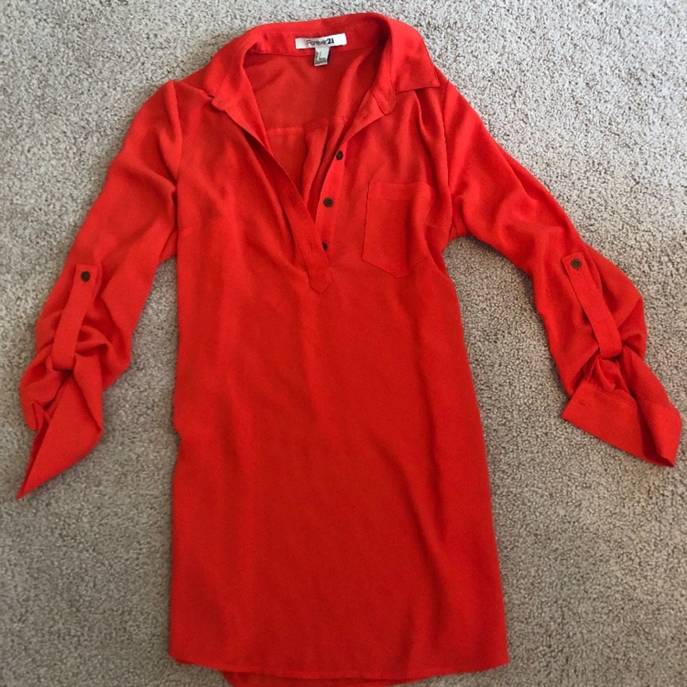 Coral shirt dress